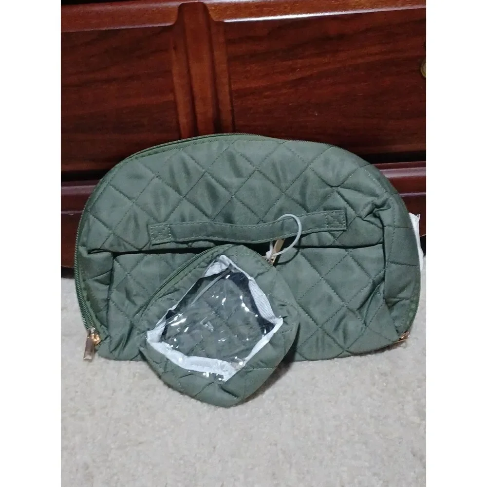 Green Puffer Toiletry & Cosmetic Bags, Set of 2